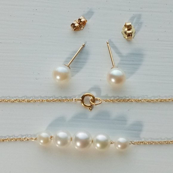 (SOLD) 14K YG Pearl Necklace Set - Picture 3 of 7